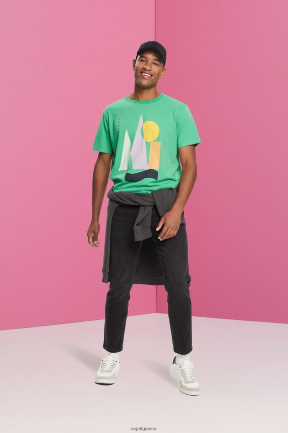 άνδρες Esprit πράσινος μπλουζάκι ζέρσεϊ με στάμπα μπλουζάκια 0J044P845