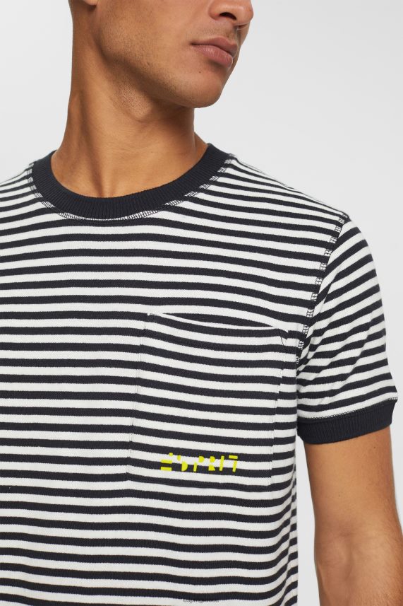 άνδρες Esprit μαύρος ριγέ πλεκτό μπλουζάκι μπλουζάκια 0J044P898