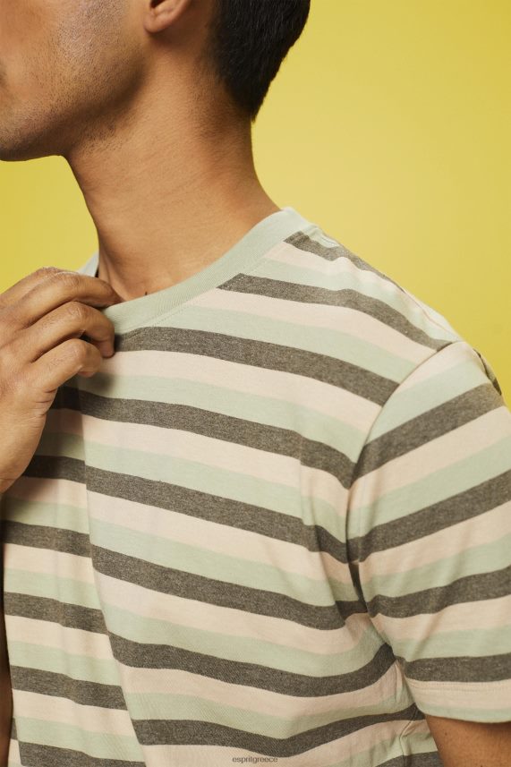 άνδρες Esprit ανοιχτό πράσινο ριγέ μπλουζάκι ζέρσεϊ, 100% βαμβάκι μπλουζάκια 0J044P735