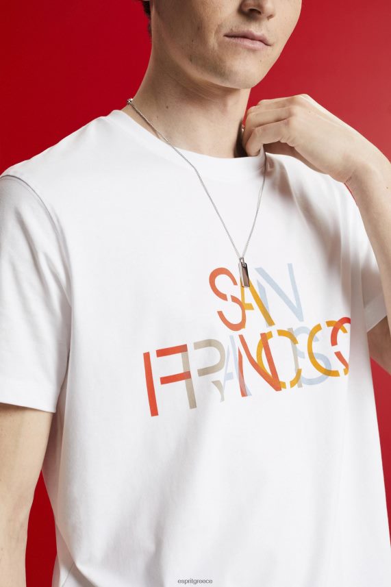 άνδρες Esprit λευκό του Σαν Φρανσίσκο μπλουζάκι με στάμπα μπροστά, 100% βαμβάκι μπλουζάκια 0J044P739
