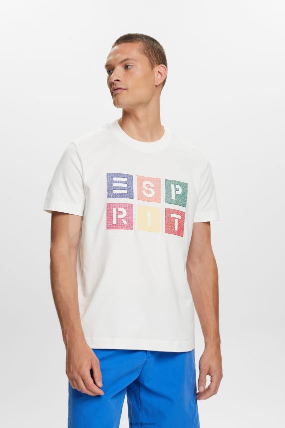 άνδρες Esprit υπόλευκο T-shirt με λογότυπο, 100% βαμβάκι μπλουζάκια 0J044P587