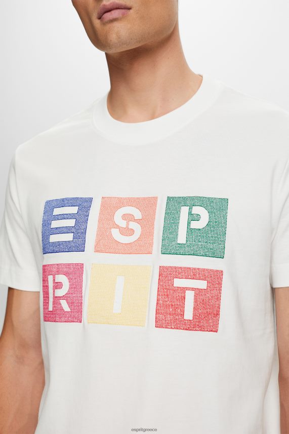 άνδρες Esprit υπόλευκο T-shirt με λογότυπο, 100% βαμβάκι μπλουζάκια 0J044P587