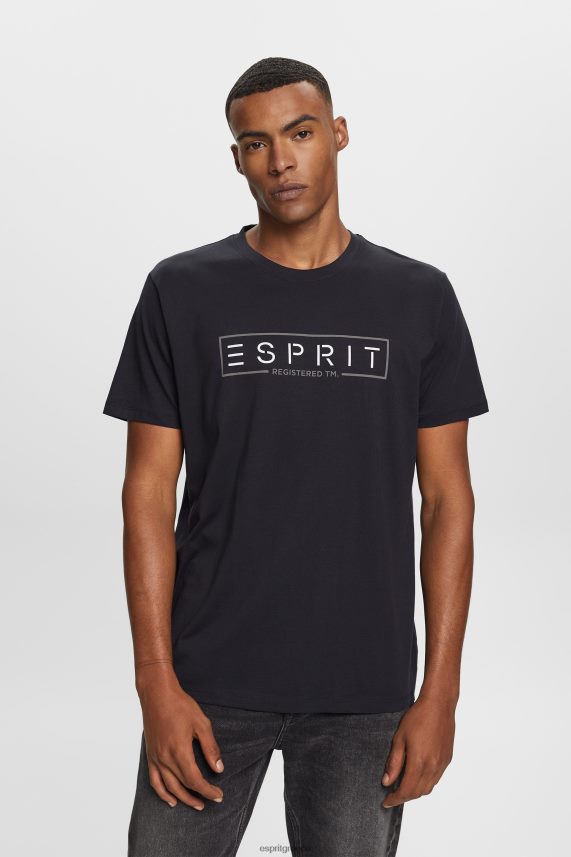 άνδρες Esprit μαύρος T-shirt με λογότυπο ζέρσεϊ, 100% βαμβάκι μπλουζάκια 0J044P733