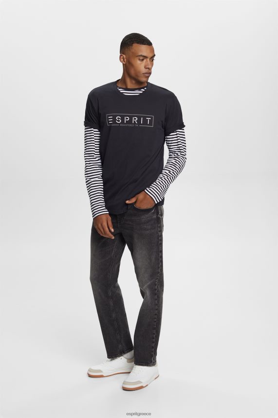 άνδρες Esprit μαύρος T-shirt με λογότυπο ζέρσεϊ, 100% βαμβάκι μπλουζάκια 0J044P733