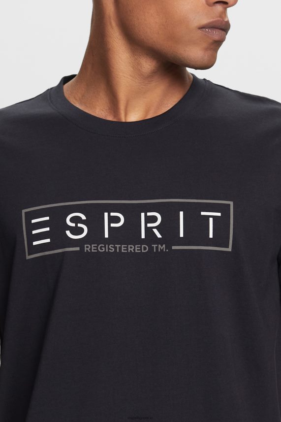 άνδρες Esprit μαύρος T-shirt με λογότυπο ζέρσεϊ, 100% βαμβάκι μπλουζάκια 0J044P733