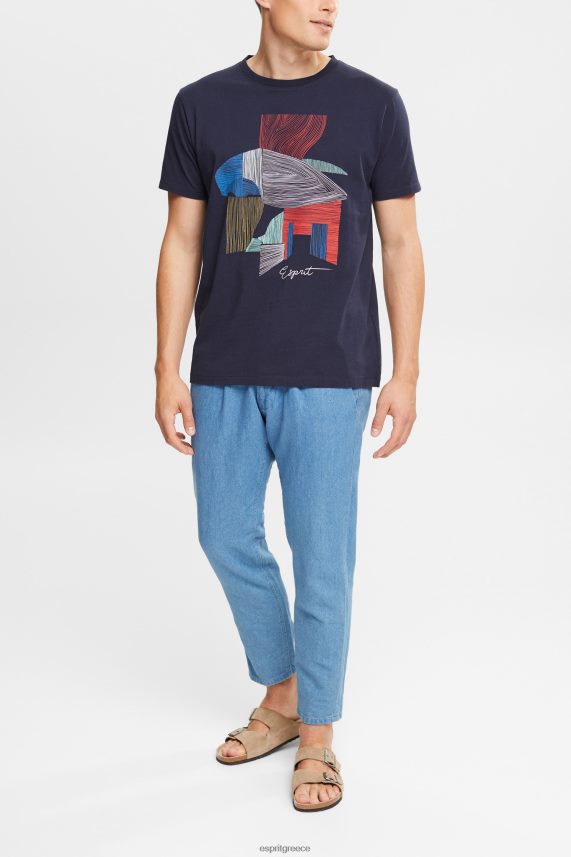 άνδρες Esprit ΠΟΛΕΜΙΚΟ ΝΑΥΤΙΚΟ βιώσιμο βαμβακερό t-shirt εικονογράφηση μπλουζάκια 0J044P940