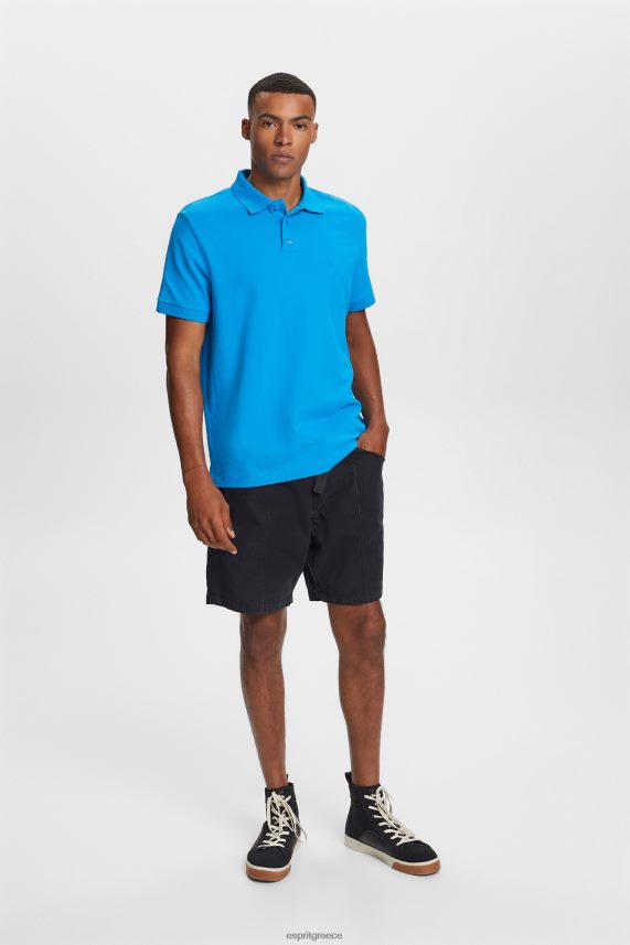 άνδρες Esprit γαλάζιο μπλουζάκι πόλο από βαμβακερό δίχτυ πόλο 0J044P570