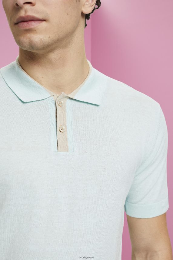 άνδρες Esprit ανοιχτό υδάτινο πράσινο ανάμεικτο τένσελ και βιώσιμο βαμβακερό μπλουζάκι πόλο πόλο 0J044P760