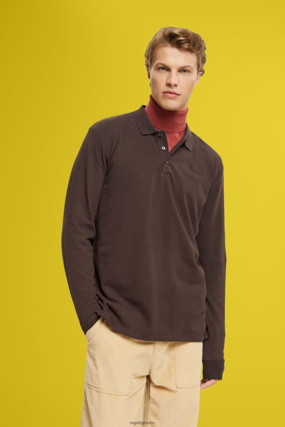 άνδρες Esprit σκούρο καφέ μακρυμάνικο πικέ πόλο μπλουζάκι πόλο 0J044P836