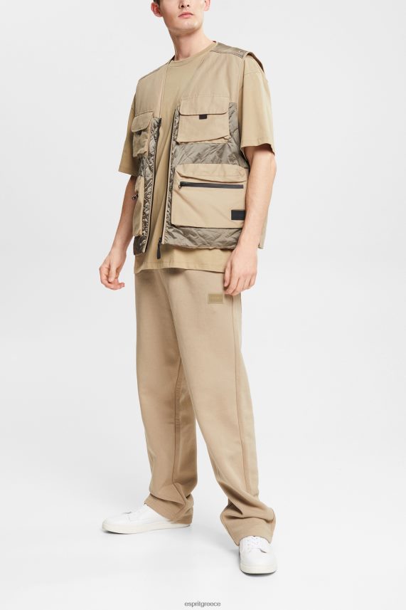 άνδρες Esprit ωχρό χακί κατασκευασμένο από ανακυκλωμένο υλικό: παντελόνια φόρμας με φαρδύ πόδι παντελόνι & παντελόνι 0J044P941