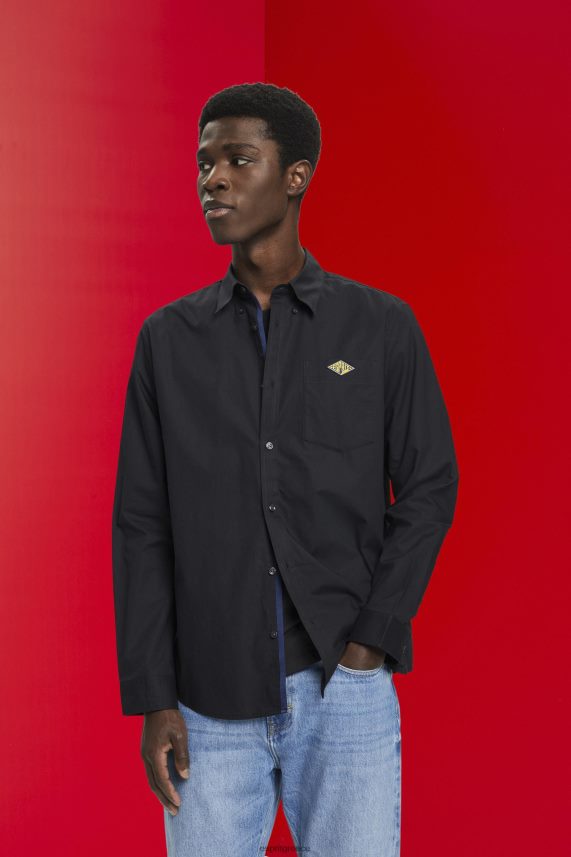 άνδρες Esprit μαύρος βαμβακερό πουκάμισο με κουμπιά πουκάμισα 0J044P658