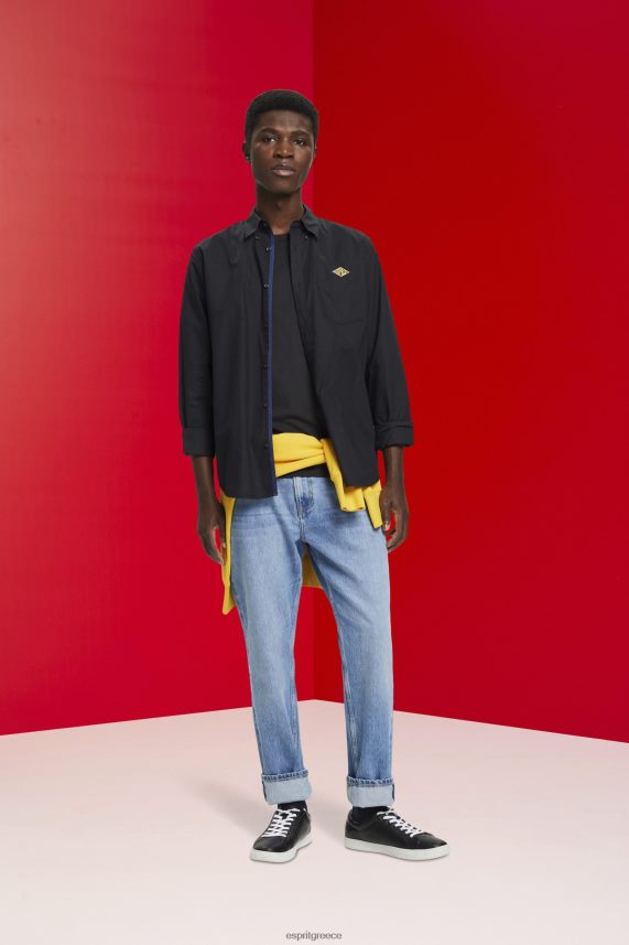 άνδρες Esprit μαύρος βαμβακερό πουκάμισο με κουμπιά πουκάμισα 0J044P658