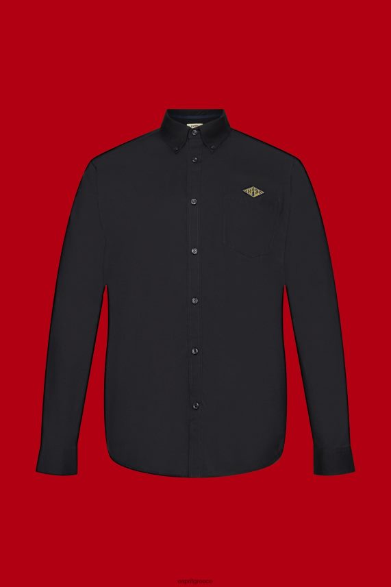 άνδρες Esprit μαύρος βαμβακερό πουκάμισο με κουμπιά πουκάμισα 0J044P658