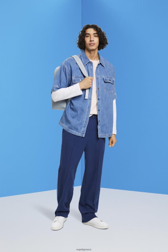 άνδρες Esprit μπλε μέτριο πλύσιμο κουτί τζιν κοντομάνικο πουκάμισο πουκάμισα 0J044P670