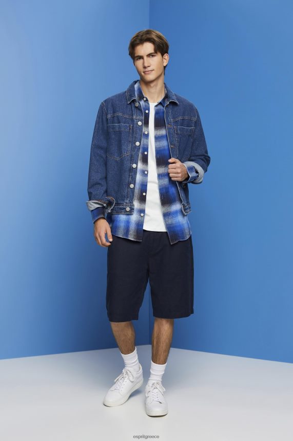 άνδρες Esprit μπλε καρό πουκάμισο ταρτάν από βαμβάκι και κάνναβη πουκάμισα 0J044P715