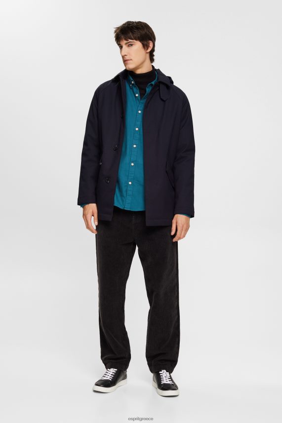 άνδρες Esprit σκούρο τιρκουάζ βαμβακερό πουκάμισο με κουμπί πουκάμισα 0J044P813