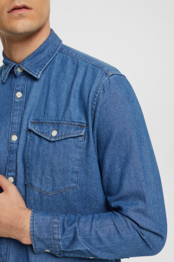 άνδρες Esprit μπλε μέτριο πλύσιμο τζιν πουκάμισο πουκάμισα 0J044P833