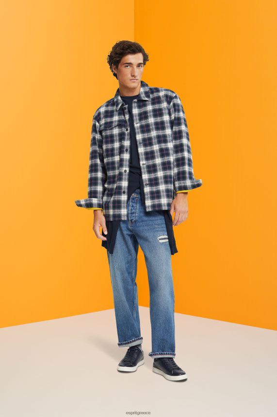 άνδρες Esprit μπλε βενζίνης πουκάμισο μεγάλου μεγέθους από καθαρό βαμβάκι με καρό σχέδιο πουκάμισα 0J044P838