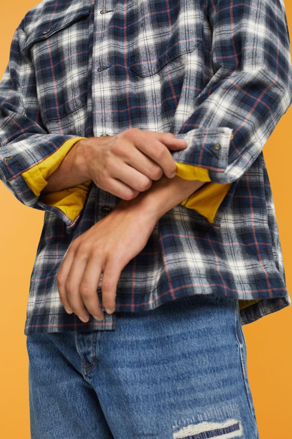 άνδρες Esprit μπλε βενζίνης πουκάμισο μεγάλου μεγέθους από καθαρό βαμβάκι με καρό σχέδιο πουκάμισα 0J044P838