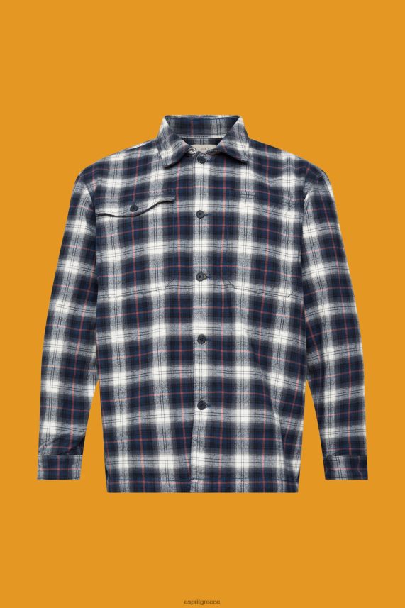 άνδρες Esprit μπλε βενζίνης πουκάμισο μεγάλου μεγέθους από καθαρό βαμβάκι με καρό σχέδιο πουκάμισα 0J044P838