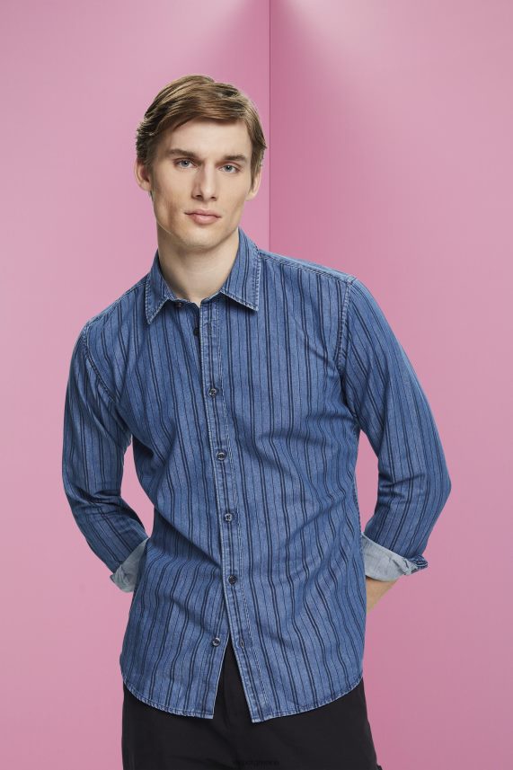 άνδρες Esprit ΠΟΛΕΜΙΚΟ ΝΑΥΤΙΚΟ slim fit τζιν πουκάμισο με ρίγες πουκάμισα 0J044P717