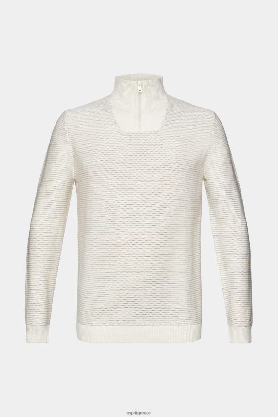 άνδρες Esprit υπόλευκο πλεκτό μπλουζάκι με μισό φερμουάρ με πολύχρωμες ρίγες πουλόβερ 0J044P727