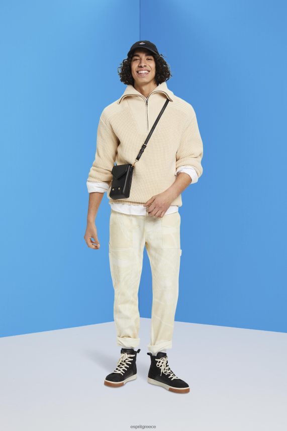 άνδρες Esprit ελαφρύ γκρι πλεκτό μπλουζάκι με μισό φερμουάρ πουλόβερ 0J044P761