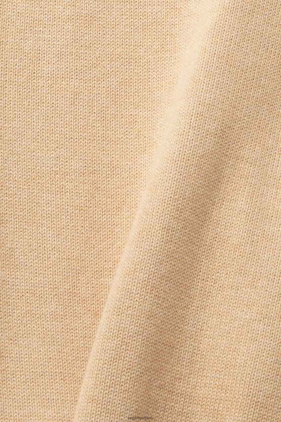 άνδρες Esprit μπεζ Βαμβακερή ζακέτα με λαιμόκοψη πουλόβερ 0J044P775