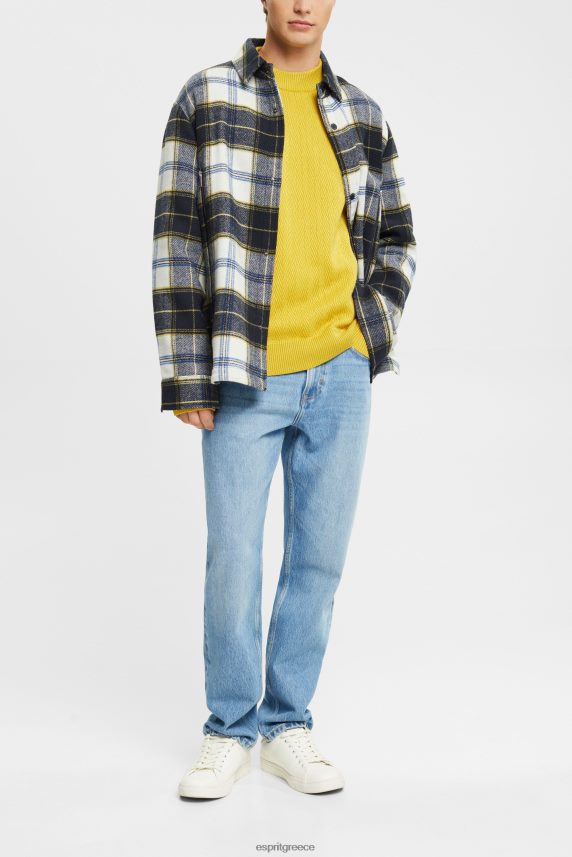 άνδρες Esprit σκονισμένο κίτρινο άλτης με μοτίβο ψαροκόκαλου πουλόβερ 0J044P830