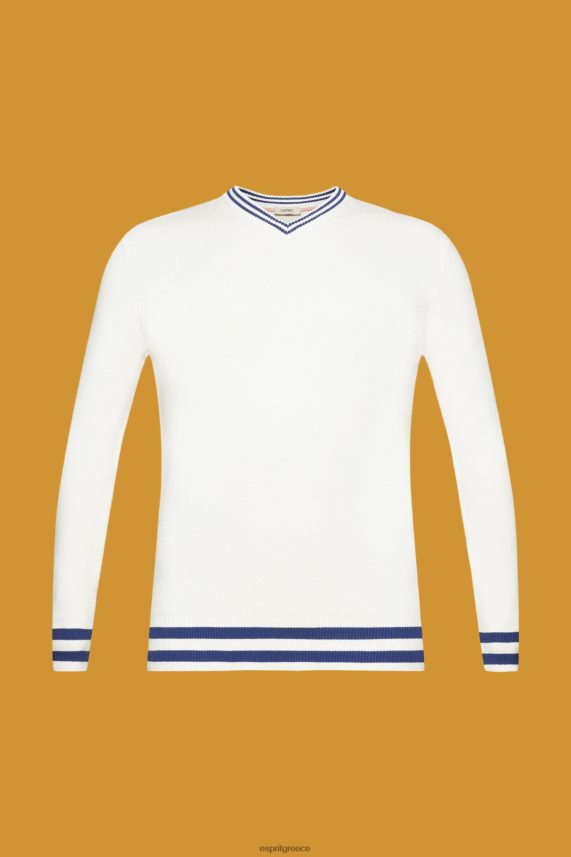 άνδρες Esprit υπόλευκο Βαμβακερό βραχυκυκλωτήρα με βιώσιμο λαιμό v πουλόβερ 0J044P725