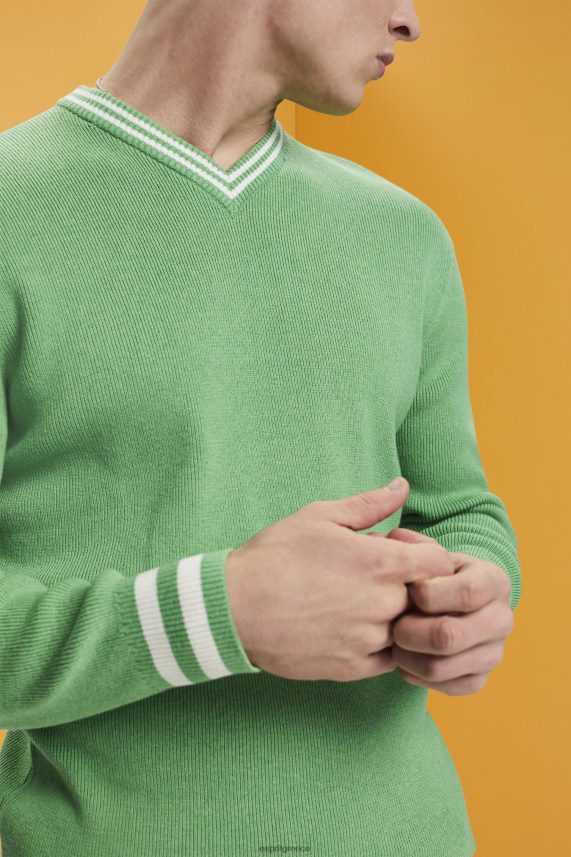 άνδρες Esprit πράσινος Βαμβακερό βραχυκυκλωτήρα με βιώσιμο λαιμό v πουλόβερ 0J044P726